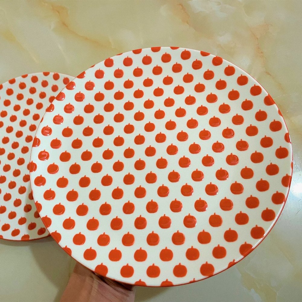 Crate & Barrel 2 Pumpkin Plates: Halloween, Thanks Giving, Holiday